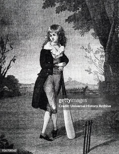Engraving depicting a young cricketer. Engraved by Thomas Gainsborough an English portrait and landscape painter, draughtsman, and printmaker. Dated...