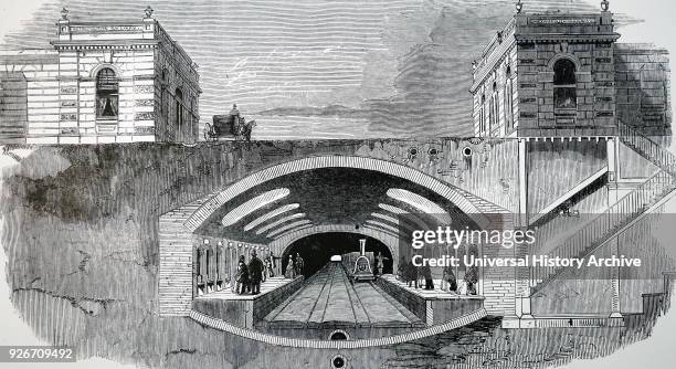 Illustration depicting the trial run of the Metropolitan Line. Dated 19th century.