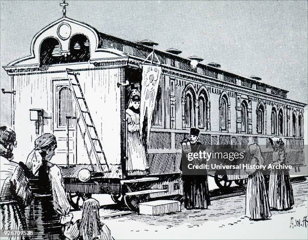 Illustration depicting a locomotive being used on the Trans-Siberian railway. Dated 20th century.