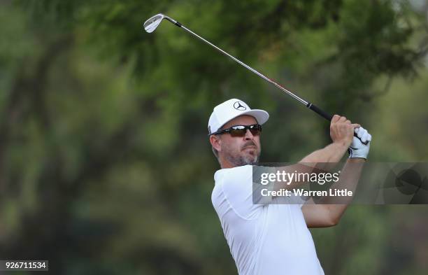 Mikko Korhonen of Finlandtees off on the 16th hole during the third round of the Tshwane Open at Pretoria Country Club on March 3, 2018 in Pretoria,...