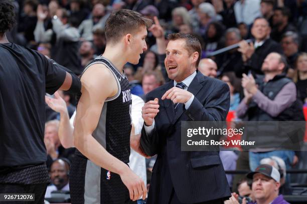 Head coach Dave Joerger of the Sacramento Kings coaches against the Oklahoma City Thunder on February 22, 2018 at Golden 1 Center in Sacramento,...