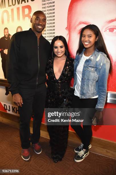 Kobe Bryant, Demi Lovato, and Natalia Diamante Bryant attend the "Tell Me You Love Me" World Tour at The Forum on March 2, 2018 in Inglewood,...