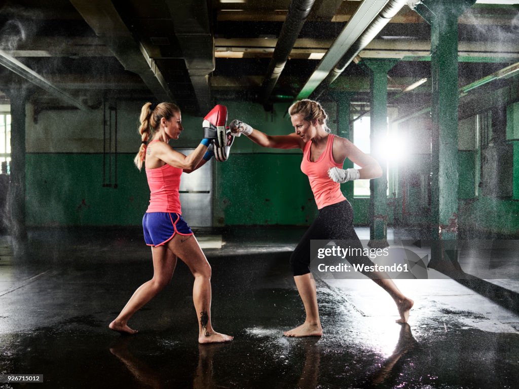 Two women having martial arts training