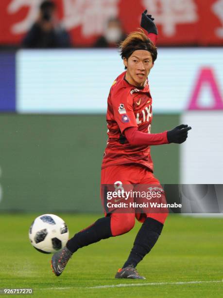 Shoma Doi of Kashima Antlers in action during the J.League J1 match between Kashima Antlers and Gamba Osaka at Kashima Soccer Stadium on March 3,...