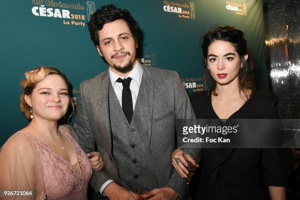 Actors Pamela Ramos, Idir Chender, Anne Clotilde Rampon attend the Cesar Film After PartyAwards 2018 at Le Queen on March 2, 2018 in Paris, France.