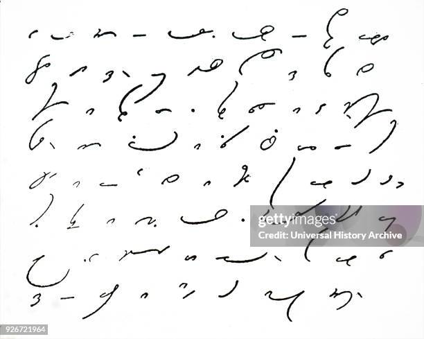 Sample of Gregg shorthand, a form of shorthand that was invented by John Robert Gregg. Like cursive longhand, it is completely based on elliptical...