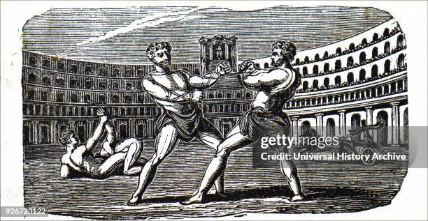 Engraving depicting boxers in the Coliseum in Ancient Rome. Dated 19th century.