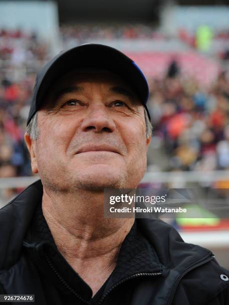 Levir Culpi, coach of Gamba Osaka looks on prior to the J.League J1 match between Kashima Antlers and Gamba Osaka at Kashima Soccer Stadium on March...