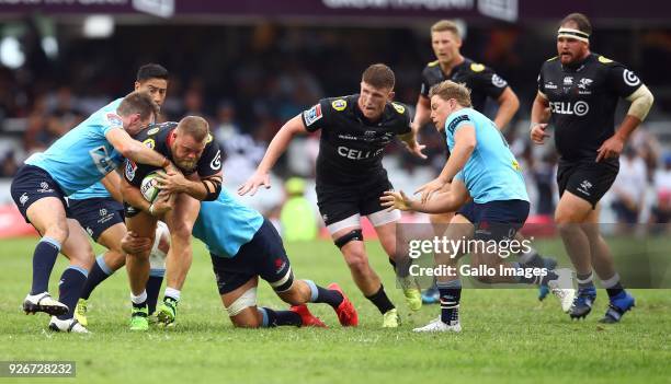 Akker van der Merwe of the Cell C Sharks during the Super Rugby match between Cell C Sharks and Waratahs at Kings Park on March 03, 2018 in Durban,...