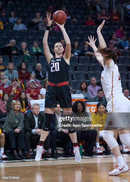 Texas Tech Brittany Brewer shooting a three pointer during the Texas Tech Lady Raiders Big 12 Women's Championship game versus the Iowa State...