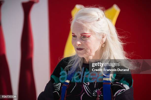 Fashion designer Vivienne Westwood walks the runway during the Vivienne Westwood show as part of the Paris Fashion Week Womenswear Fall/Winter...