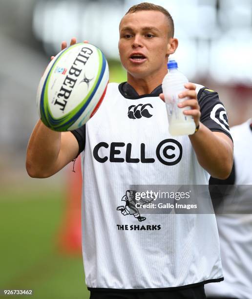 Curwin Bosch of the Cell C Sharks during the Super Rugby match between Cell C Sharks and Waratahs at Kings Park on March 03, 2018 in Durban, South...