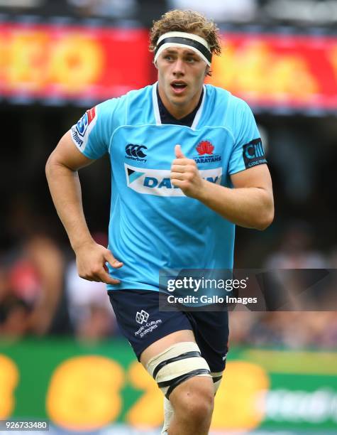 Ned Hanigan of the Waratahs during the Super Rugby match between Cell C Sharks and Waratahs at Kings Park on March 03, 2018 in Durban, South Africa.