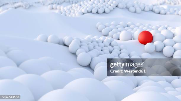 red ball among big group of white spheres - spielball stock-grafiken, -clipart, -cartoons und -symbole