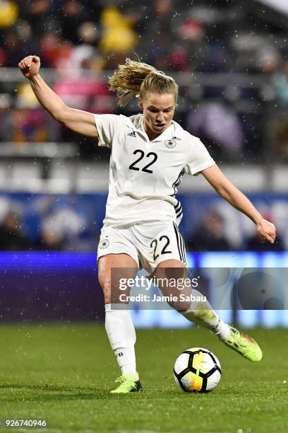 Tabea Kemme of Germany controls the ball against the US National Team on March 1, 2018 at MAPFRE Stadium in Columbus, Ohio. The United States...