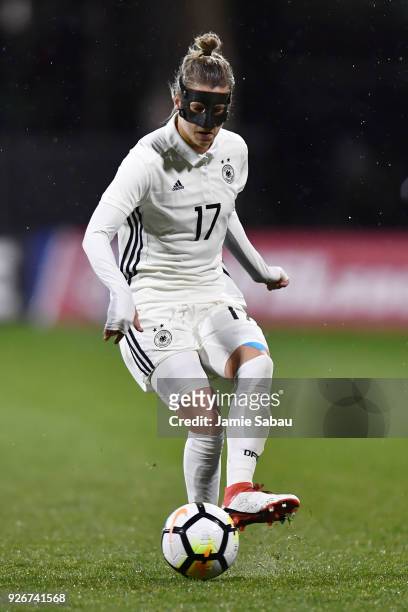 Verena Faisst of Germany controls the ball against the US National Team on March 1, 2018 at MAPFRE Stadium in Columbus, Ohio. The United States...