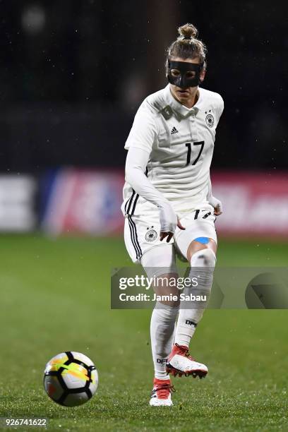 Verena Faisst of Germany controls the ball against the US National Team on March 1, 2018 at MAPFRE Stadium in Columbus, Ohio. The United States...