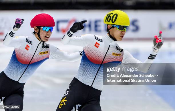 June Seo Lee of Korea wins the Men 500m Final A during the World Junior Short Track Speed Skating Championships Day 1 at Arena Lodowa on March 3,...