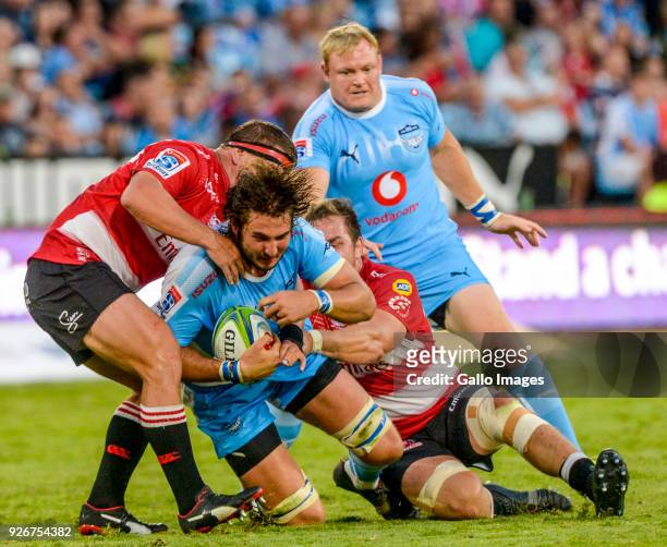 Lood de Jager of the Bulls with possession during the Super Rugby match between Vodacom Bulls and Emirates Lions at Loftus Versfeld on March 03, 2018...