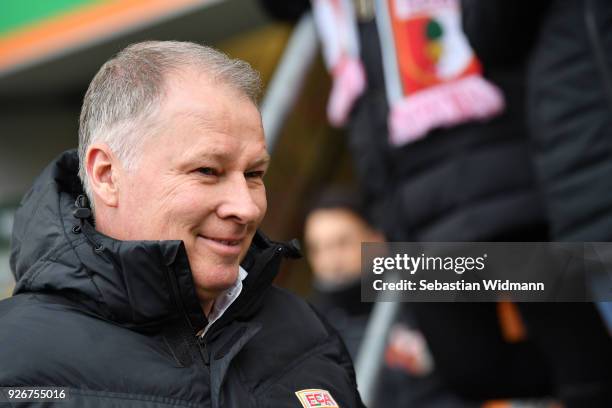 Stefan Reuter of Augsburg looks on prior to the Bundesliga match between FC Augsburg and TSG 1899 Hoffenheim at WWK-Arena on March 3, 2018 in...