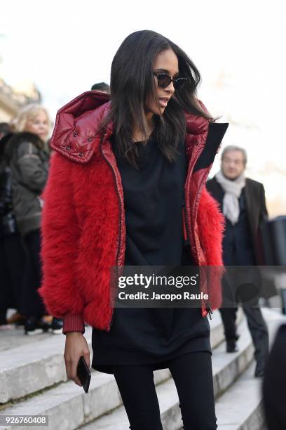 Cindy Bruna is seen leaving Elie Saab fashion show during Paris Fashion Week Womenswear Fall/Winter 2018/2019 on March 3, 2018 in Paris, France.