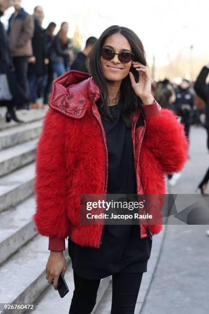 Cindy Bruna is seen leaving Elie Saab fashion show during Paris Fashion Week Womenswear Fall/Winter 2018/2019 on March 3, 2018 in Paris, France.