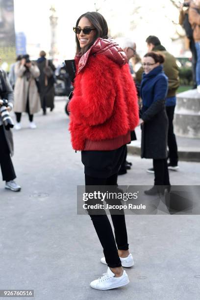 Cindy Bruna is seen leaving Elie Saab fashion show during Paris Fashion Week Womenswear Fall/Winter 2018/2019 on March 3, 2018 in Paris, France.