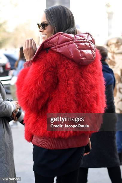 Cindy Bruna is seen leaving Elie Saab fashion show during Paris Fashion Week Womenswear Fall/Winter 2018/2019 on March 3, 2018 in Paris, France.