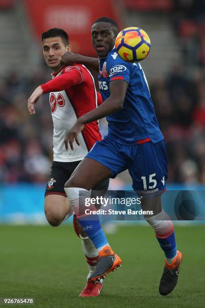 Bruno Martins Indi of Stoke City breaks away from Dusan Tadic of Southampton in action during the Premier League match between Southampton and Stoke...