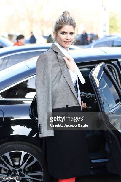 Alice Taglioni is seen arriving at Elie Saab fashion show during Paris Fashion Week Womenswear Fall/Winter 2018/2019 on March 3, 2018 in Paris,...