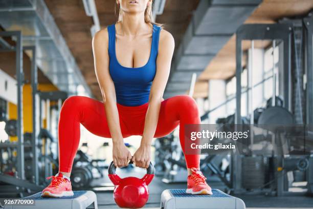 kettlebell swing exercise. - kettle bell stock pictures, royalty-free photos & images