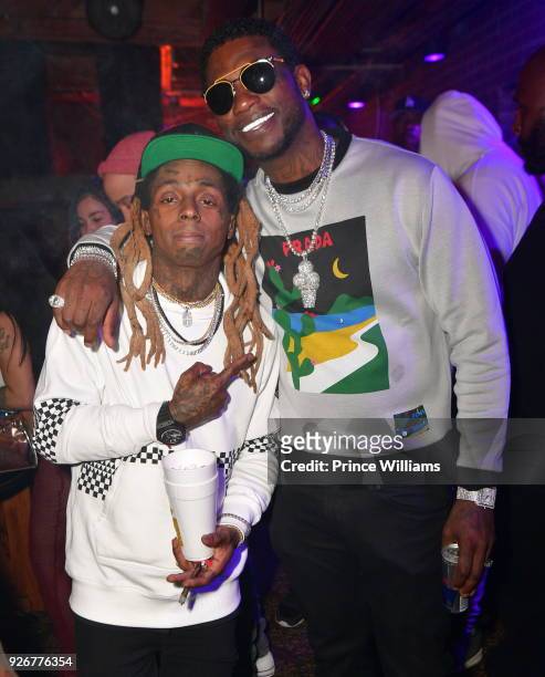 Lil Wayne and Gucci Mane attend Tournament weekend Celebration at The Oak Room on March 3, 2018 in Charlotte, North Carolina.