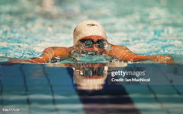 Chloe Tutton of City of Cardiff competes in the final of the Women's 200m Breaststroke duringThe Edinburgh International Swim meet incorporating the...