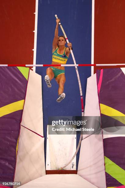 Nina Kennedy of Australia competes in the Pole Vault Womens Final during the IAAF World Indoor Championships on Day Three at Arena Birmingham on...