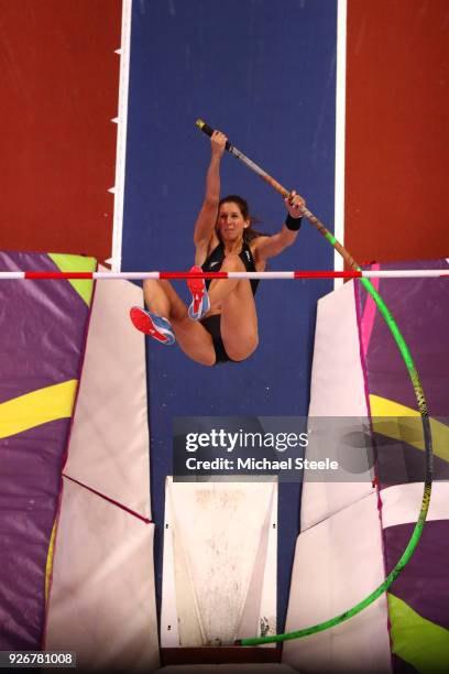 Eliza Mccartney of New Zealand competes in the Pole Vault Womens Final during the IAAF World Indoor Championships on Day Three at Arena Birmingham on...