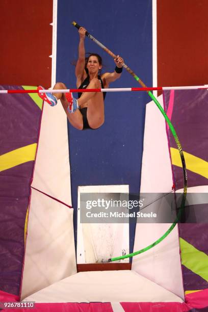 Eliza Mccartney of New Zealand competes in the Pole Vault Womens Final during the IAAF World Indoor Championships on Day Three at Arena Birmingham on...