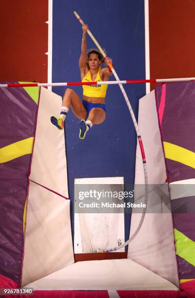 Angelica Bengtsson of Sweden competes in the Pole Vault Womens Final during the IAAF World Indoor Championships on Day Three at Arena Birmingham on...