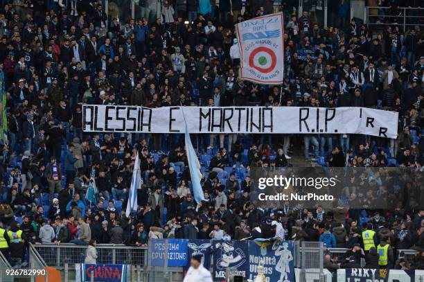 Lazio fan's during the Italian Serie A football match between S.S. Lazio and F.C. Juventus at the Olympic Stadium in Rome, on march 03, 2018.