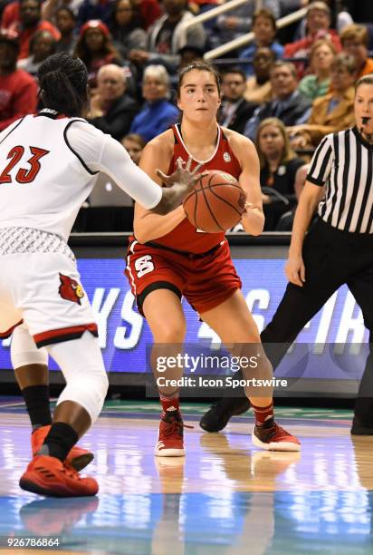 North Carolina State Wolfpack guard Aislinn Konig sets up for a three point shot during the ACC women's tournament game between the NC State Wolfpack...