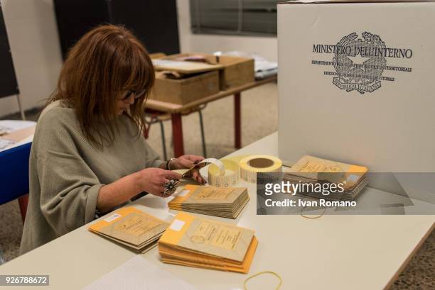 General view as the new adhesive authentication labels for the election ballots for the Senate of the Republic and the Chamber of Deputies are...