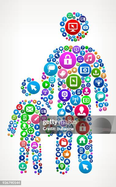 family internet communication technology icon pattern - kid talking to camera stock illustrations