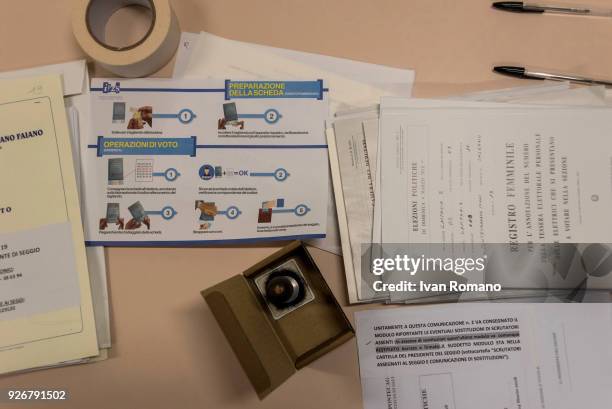 General view as the new adhesive authentication labels for the election ballots for the Senate of the Republic and the Chamber of Deputies are...