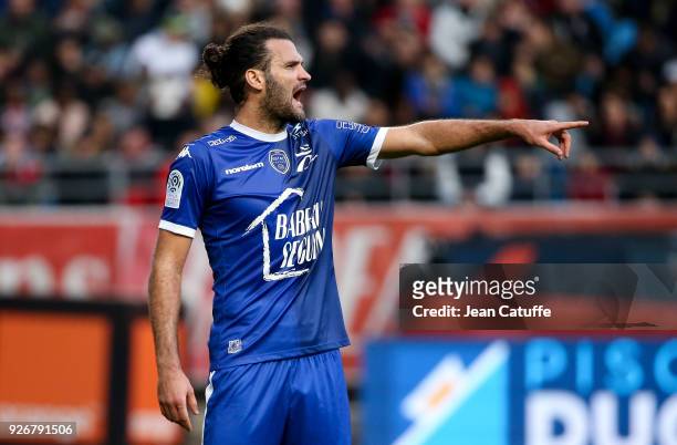 Oswaldo Vizcarrondo of Troyes during the Ligue 1 match between ESTAC Troyes and Paris Saint Germain at Stade de l'Aube on March 3, 2018 in Troyes,...