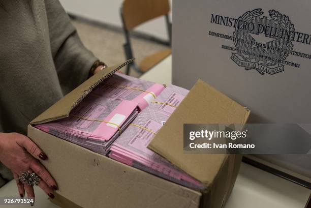 General view as the new adhesive authentication labels for the election ballots for the Senate of the Republic and the Chamber of Deputies are...