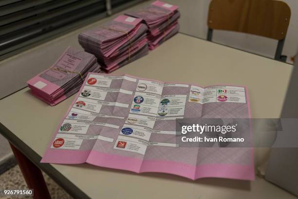 General view as the new adhesive authentication labels for the election ballots for the Senate of the Republic and the Chamber of Deputies are...