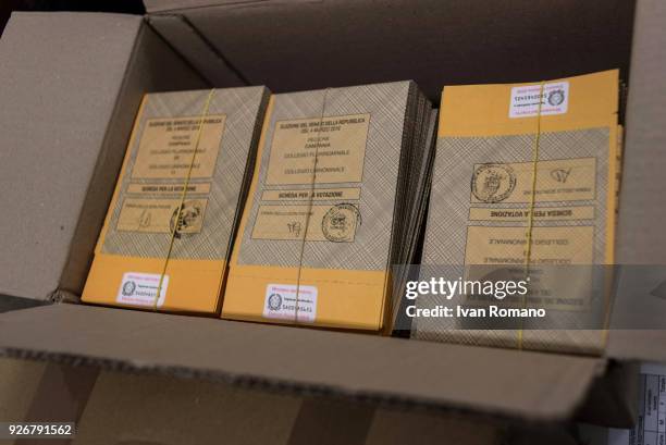 General view as the new adhesive authentication labels for the election ballots for the Senate of the Republic and the Chamber of Deputies are...