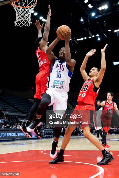 Isaiah Whitehead of the Long Island Nets shoots the ball against the Windy City Bulls during an NBA G-League game on March 2, 2018 at NYCB Live home...