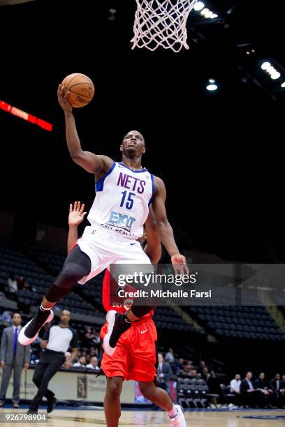 Isaiah Whitehead of the Long Island Nets shoots the ball against the Windy City Bulls during an NBA G-League game on March 2, 2018 at NYCB Live home...