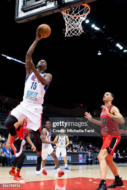 Isaiah Whitehead of the Long Island Nets shoots the ball against the Windy City Bulls during an NBA G-League game on March 2, 2018 at NYCB Live home...