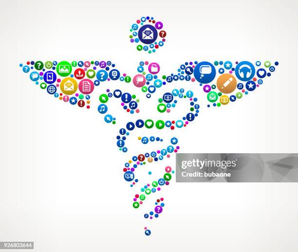 caduceus internet communication technology icon pattern - doctor talking to camera stock illustrations